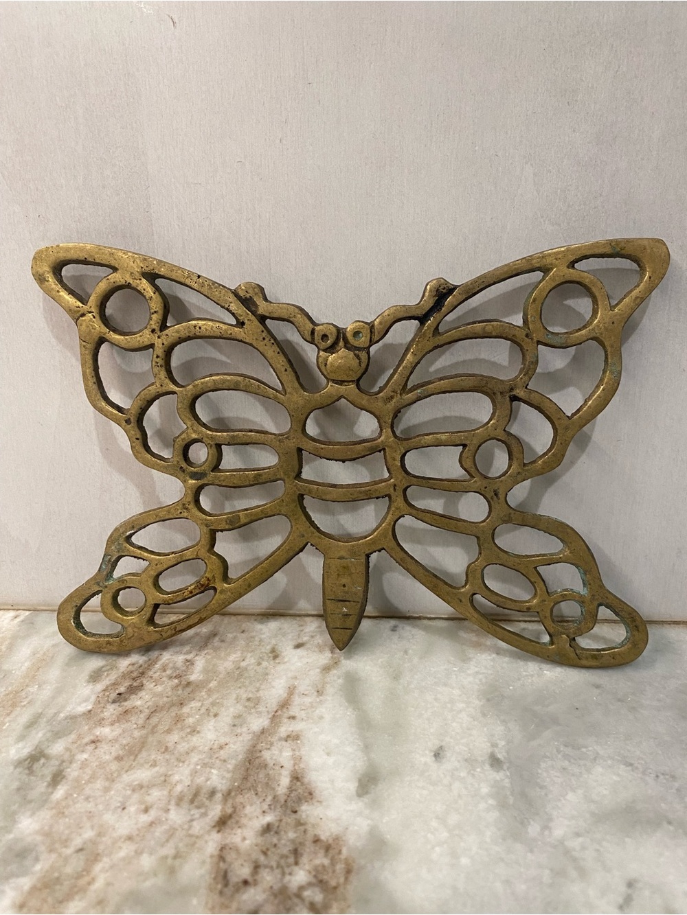 Vintage 8" Solid Brass Butterfly Trivet Boho MCM